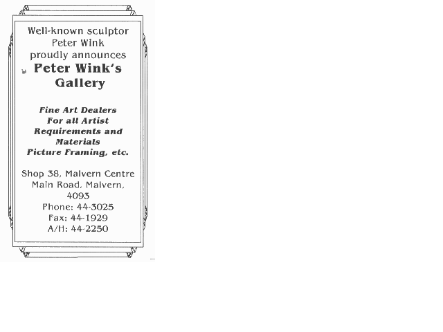 [Peter Wink's Gallery Ad]